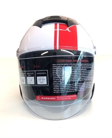 Yarım Açık Güneş Vizörlü Kask-Beyaz Kırmızı Desenli-XL Beden