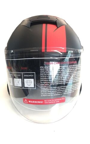 Yarım Açık Güneş Vizörlü Kask-Siyah Kırmızı Desenli-M Beden