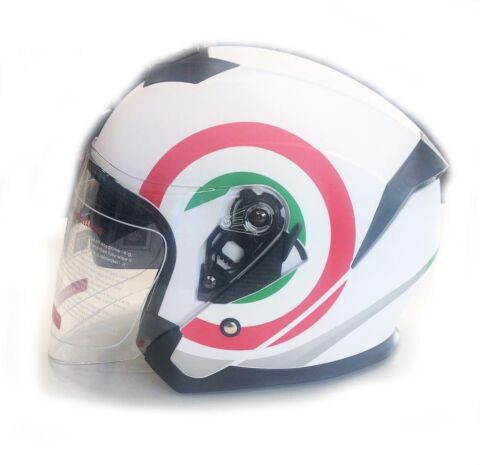 Yarım Açık Güneş Vizörlü Kask-Beyaz Desenli-L Beden