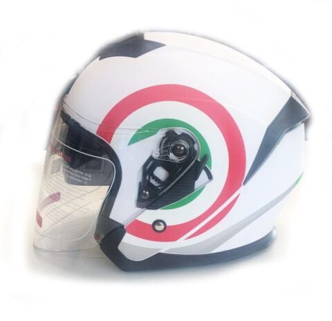 Yarım Açık Güneş Vizörlü Kask-Beyaz Desenli-M Beden