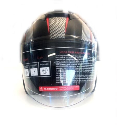 Yarım Açık Güneş Vizörlü Kask-Siyah Desenli-M Beden