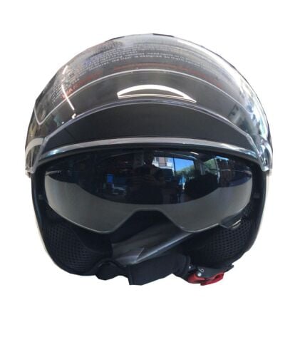 Yarım Açık Güneş Vizörlü Motosiklet Kaskı Siyah - XXL Beden